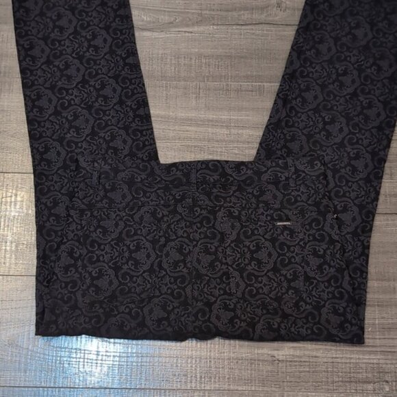 Simon Chang Denim Slim Straight Trouser Pants Stretch Black Jacquard Size 8 - Picture 8 of 13